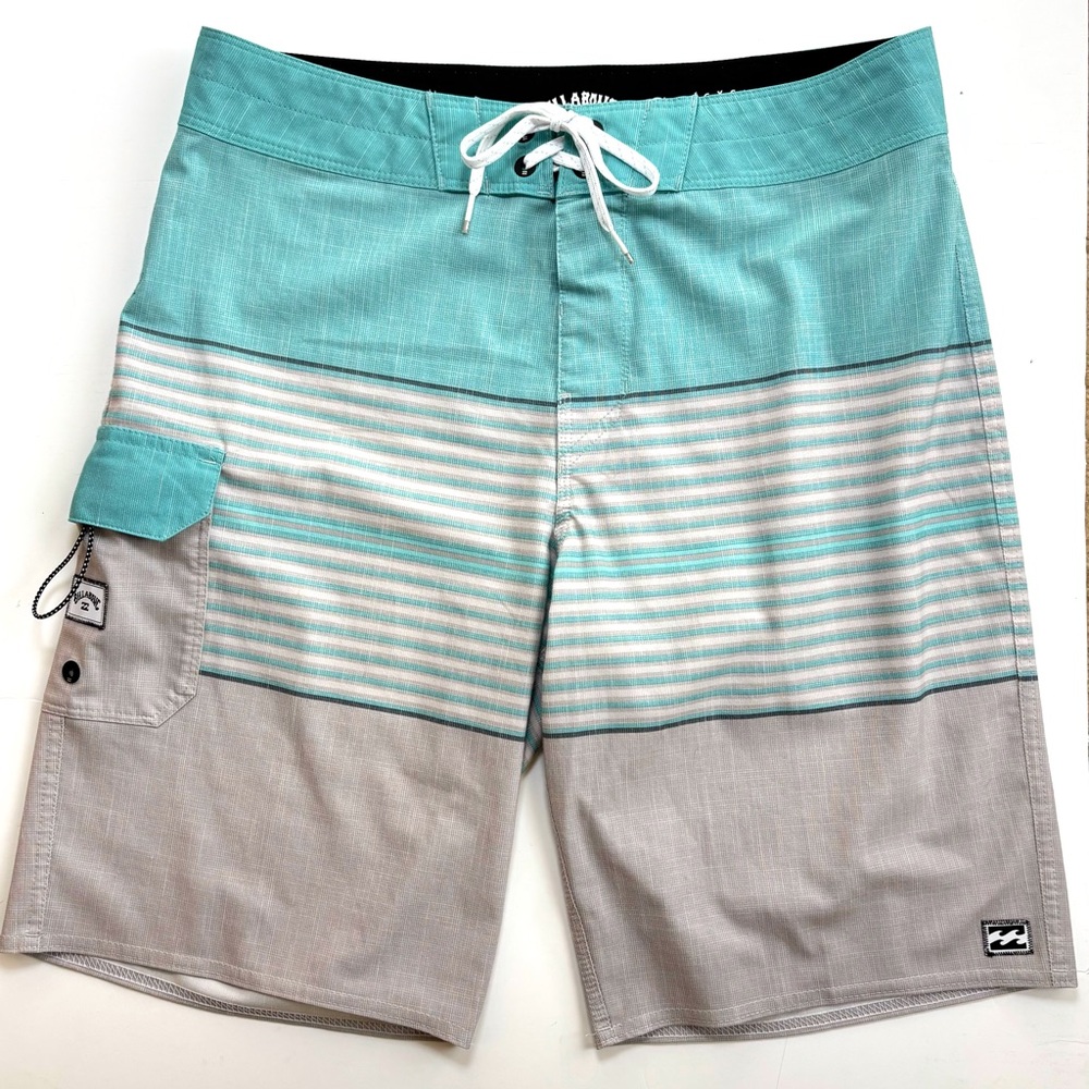Billabong Recycler All Day Pro Board Shorts Aqua Heather Grey‎ Stripe Size 30